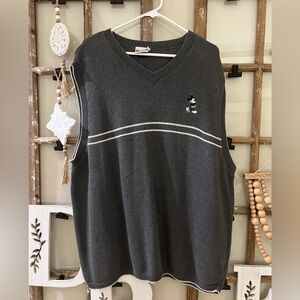 Vintage Disney Charcoal Knit V-Neck Sweater Vest with Embroidered Mickey